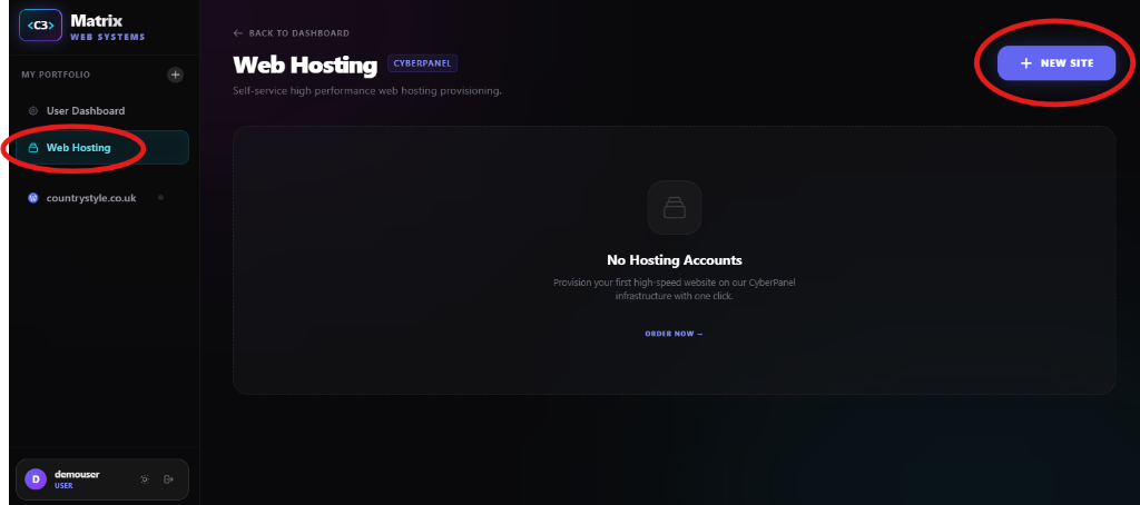 Web Hosting Dashboard