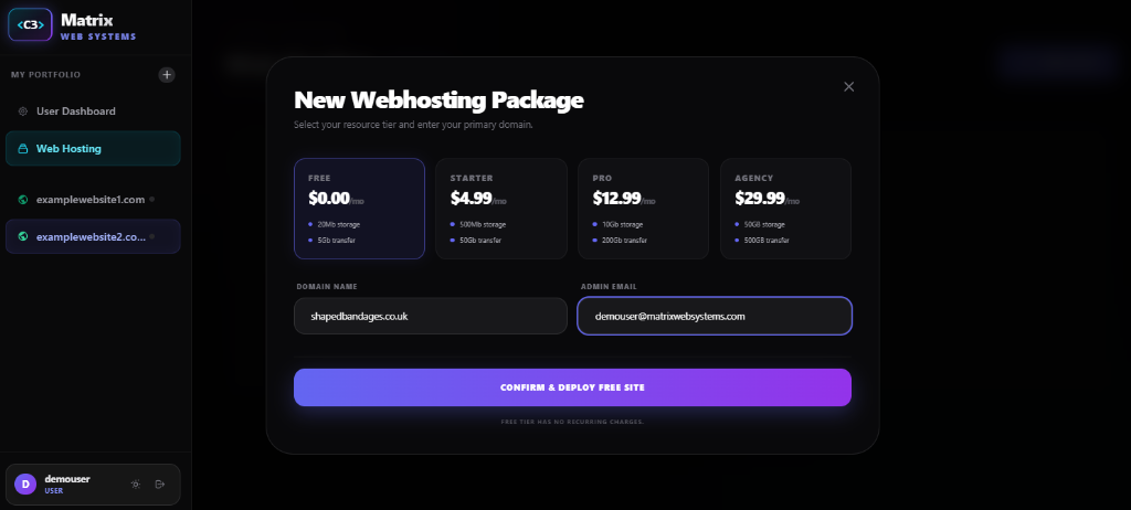 New Webhosting Package Modal
