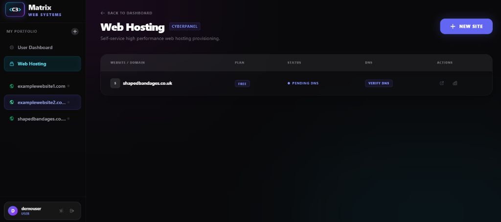 Web Hosting Pending DNS Table