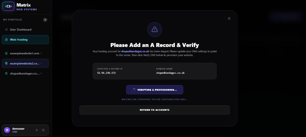 Verifying and Provisioning Modal