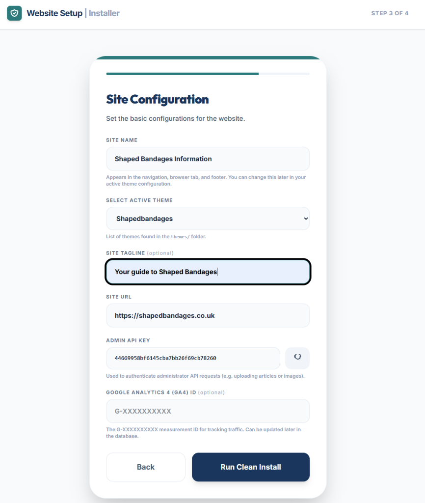 Website Setup Installer Site Configuration